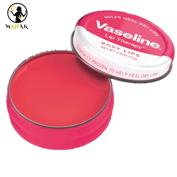 بالم لب صورتی کاسه ای فلزی وازلین vaseline مدل رز rosy lips