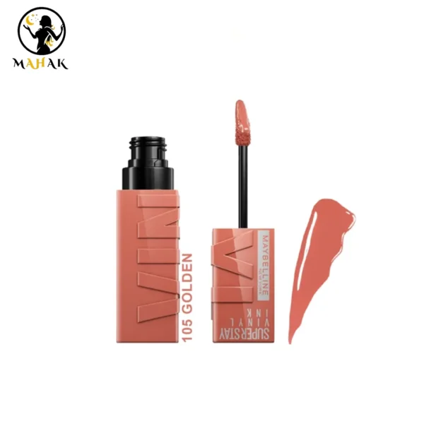 رژ لب مایع براق میبلین سوپر استی مدل VINYL INK شماره 105 رنگ GOLDEN